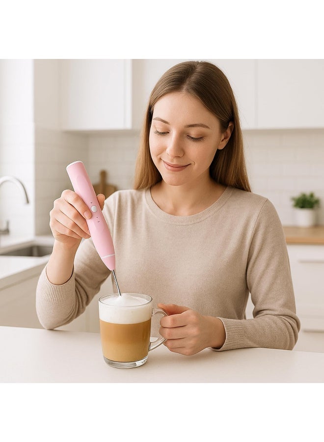 Portable handheld rechargeable milk frother with USB port, two stainless steel whisks, and three adjustable speeds for cappuccinos, hot chocolate, milkshakes, and egg mixtures (Pink) - Image 3